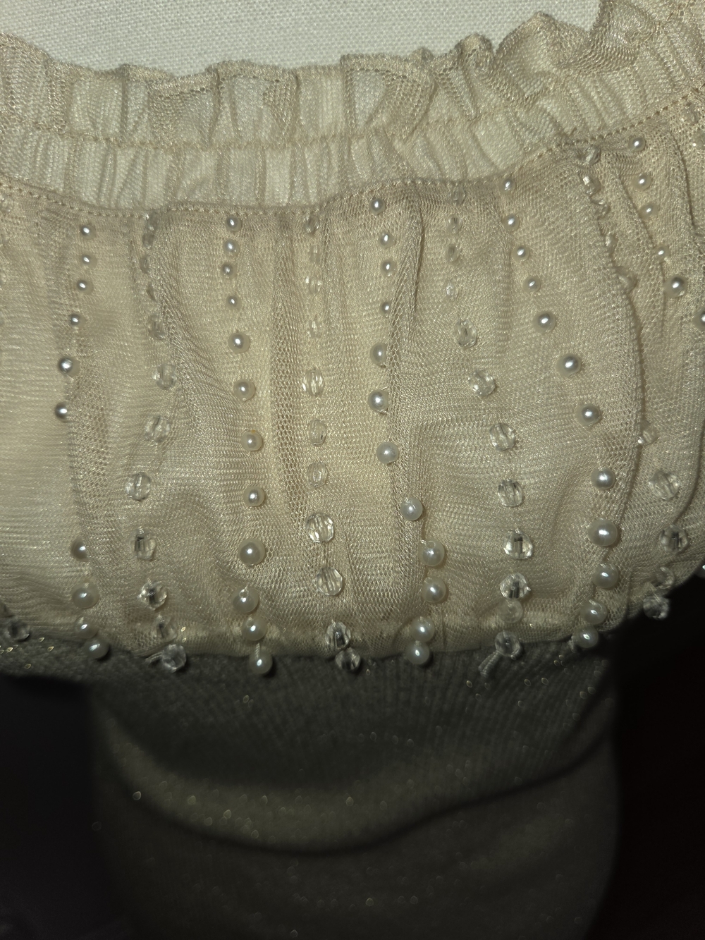 Cable & Gauge Champagne Sparkle Sheer-Yoke Short Sleeve Top - Picture 3 of 11